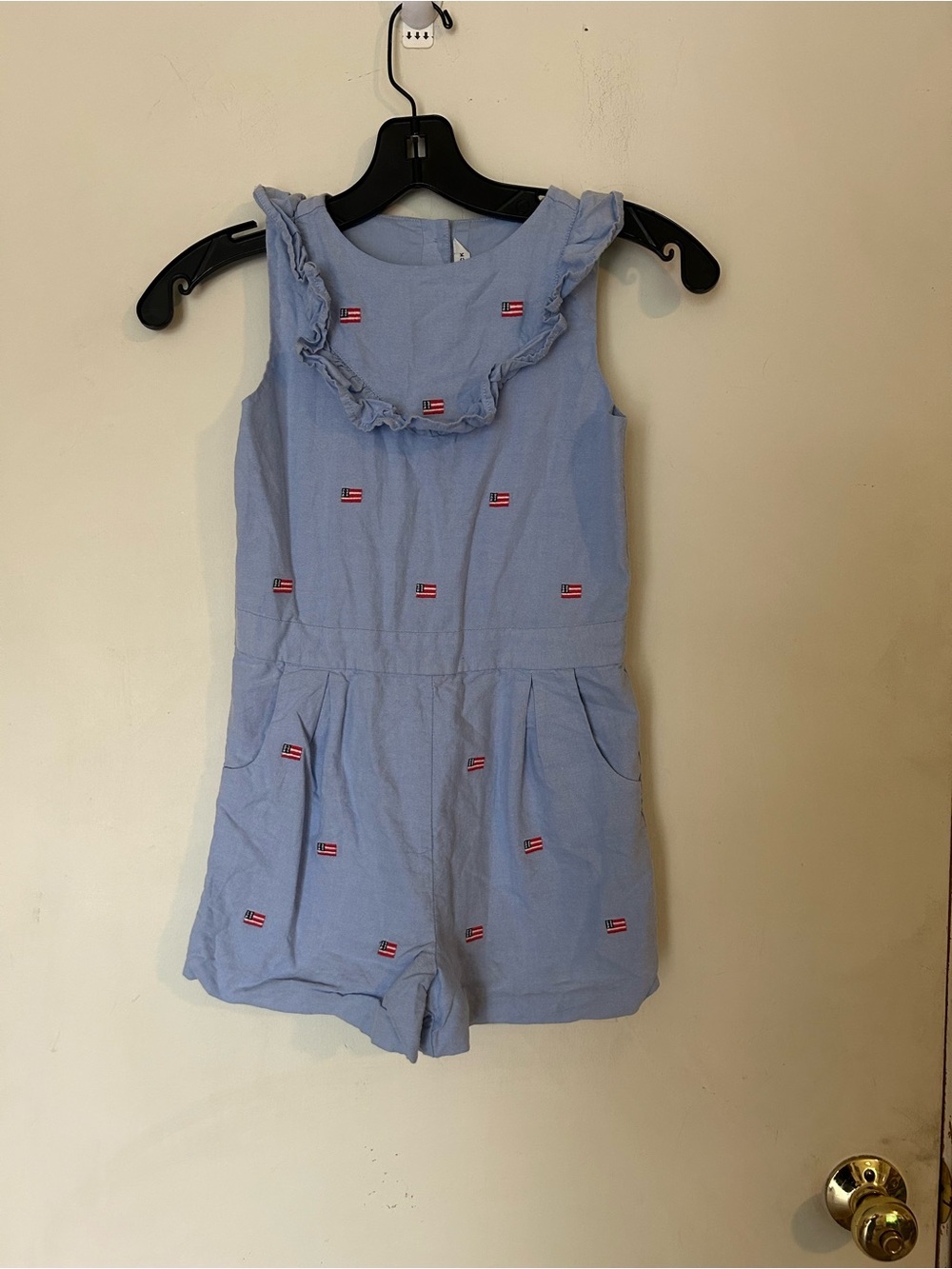 Janie and Jack Embroidered Flag Ruffle Romper Size 8